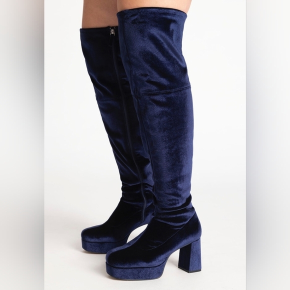Eloquii 12WW Navy Platform Boots - Picture 1 of 2